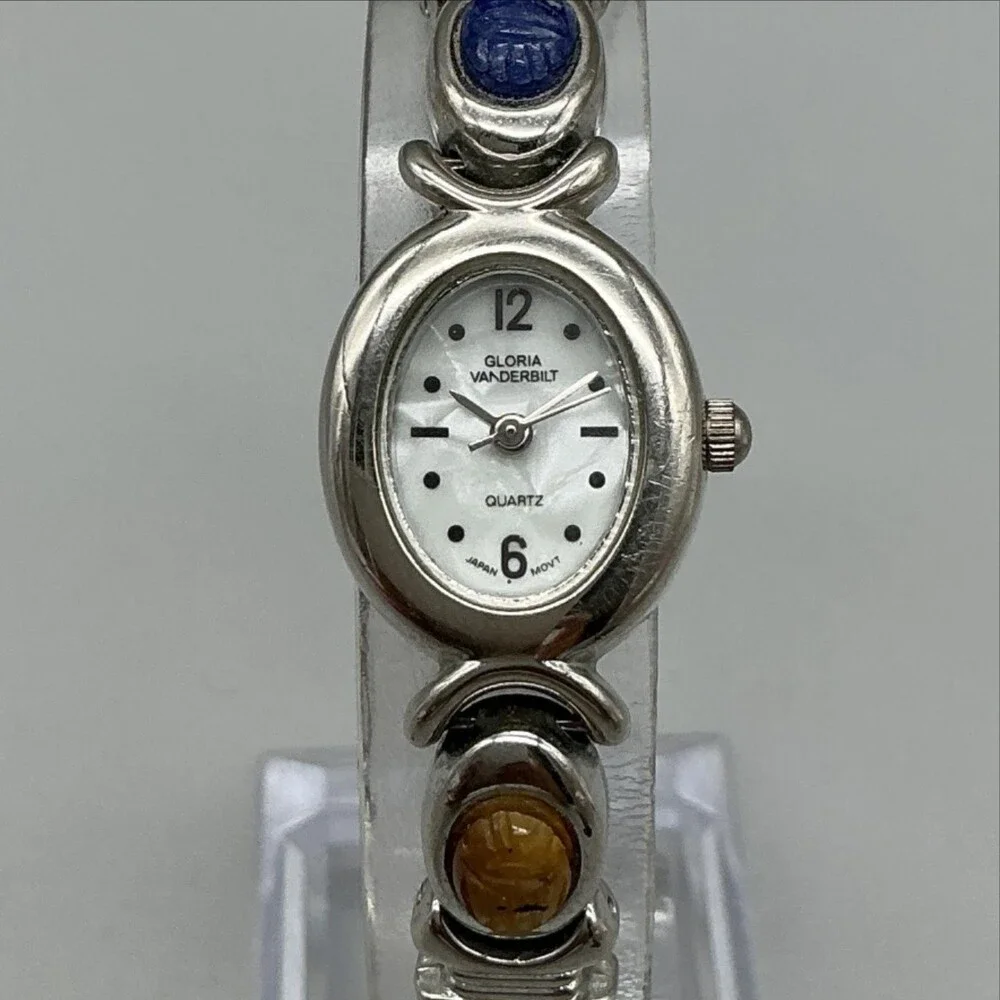 Gloria Vanderbilt Scarab 65014 Womens Watch 18mm MOP Dial New Battery 7.5